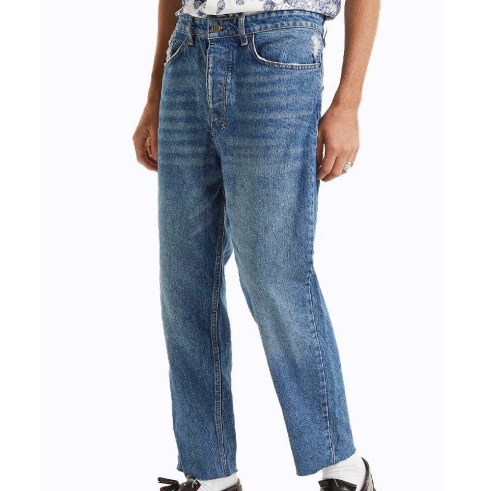 Ksubi NWT Men's Bullet Cropped Blaze Denim Jeans Size 29 Relaxed Leg Raw Hem